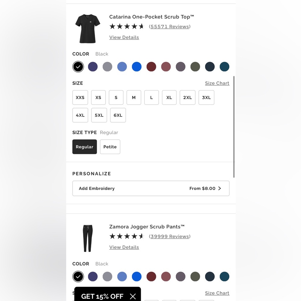 Figs “THE SET” : Catarina One Pocket Scrub Top L+ Zamora Jogger Scrub Pants LP - Picture 2 of 2